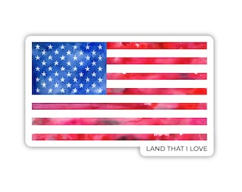 Land that I Love sticker, Watercolor Flag Sticker, Fourth of July sticker, Patriotic American flag sticker, Independence Day Sticker