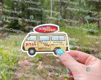 Pegatina de chico surfista, pegatina de furgoneta retro, pegatina de pizza, pegatina de furgoneta de pizza