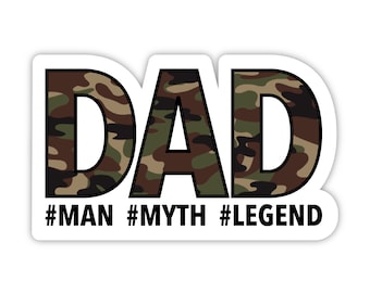 Papá el hombre el mito la pegatina de la leyenda, pegatina divertida del día del padre, pegatina de vinilo del día del padre, pegatina del papá del ejército, mejor pegatina de papá, regalo de papá