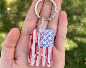 Quilt amerikanische Flagge Schlüsselbund, amerikanische Flagge Schlüsselbund, 4. Juli Schlüsselbund, Amerika Schlüsselbund, süße amerikanische Flagge Schlüsselbund, Amerika Geschenk