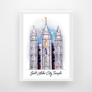 Watercolor Salt Lake City Temple Print, LDS Salt Lake City Temple, Salt Lake City Print, Utah LDS Temple Watercolor Print, LDS Temple Print