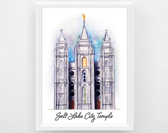 Watercolor Salt Lake City Temple Print, LDS Salt Lake City Temple, Salt Lake City Print, Utah LDS Temple Watercolor Print, LDS Temple Print