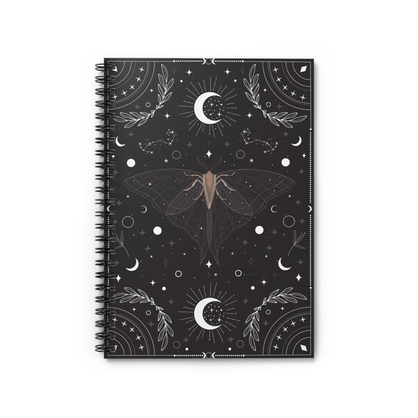 Celestial moth Notebook, Moth notebook, Dark Whimsical notebook, botanical moth notebook, luna moth notebook, Moth Journal