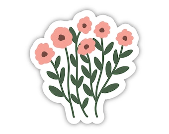 Pink wildflower sticker, Pink floral sticker, Pink daisy sticker, Pink floral decal, Pink boho floral sticker, hand drawn floral sticker