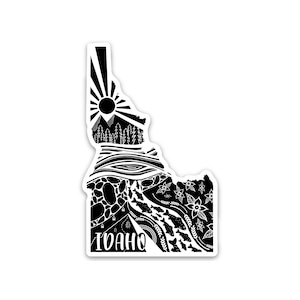 Pegatina de vinilo de Idaho, Pegatina estatal, Pegatina de Idaho, Calcomanía de Idaho, Pegatina del estado de Idaho, Pegatina nativa de Idaho, Pegatina de Idaho dibujada a mano