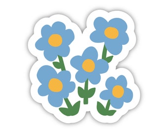 blue floral sticker, blue daisy sticker, blue floral decal, blue boho floral sticker, hand drawn floral sticker, blue wildflower sticker