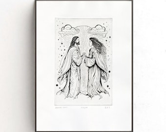 Heavenly Parents Intaglio Print, Heavenly Mother Art, LDS Art, Heavenly Parents Art, Heavenly Parents, Heavenly Mother, Divine Feminine Art