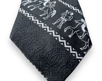 Vintage John Blair Black White Tie Knit Woven Egyptian Novelty Pattern Necktie