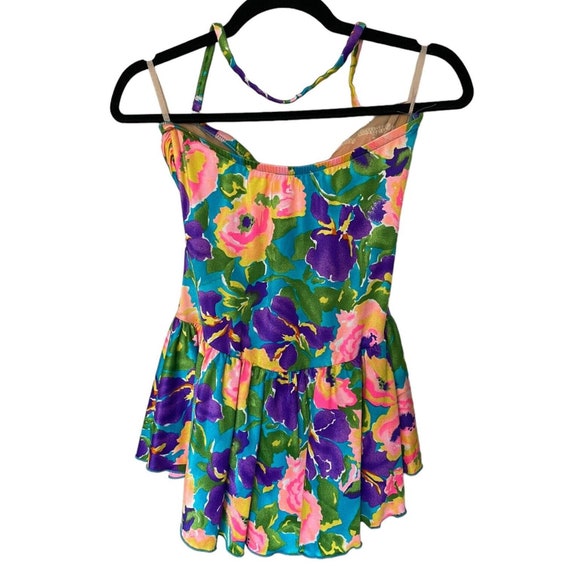 Deadstock 80s Catalina Swimsuit Peplum Colorful F… - image 2