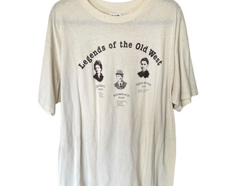 Vintage 90s Single Stitch Hanes Legends of the Old West Beige Graphic Tee XL