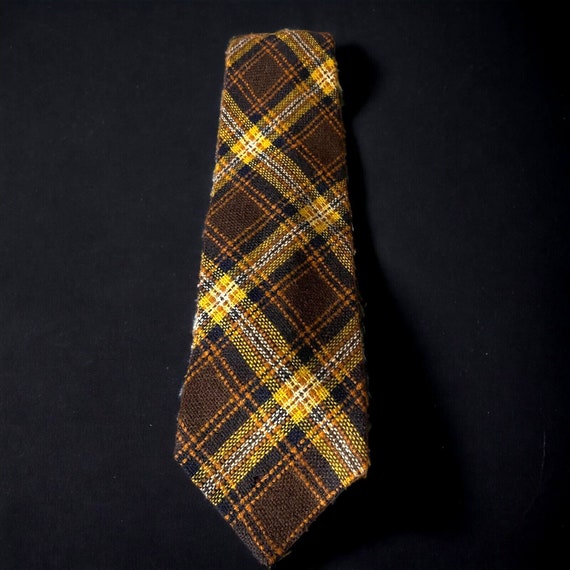 Deadstock 60s 70s Kipper Neck Tie Wool Plaid Knit 