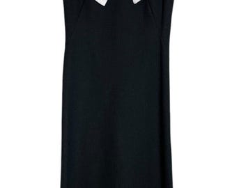Vintage 60s Flutterbye Black White Waffle Poly Mod Maxi Dress Flower Collar Bow