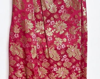 Vintage 1960s Hot Pink Gold Brocade Long Maxi Skirt Cocktail Formal Party Size S