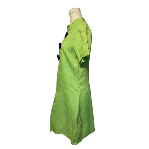 Vintage 60s Dress de Ville Bright Lime Green Navy… - image 3
