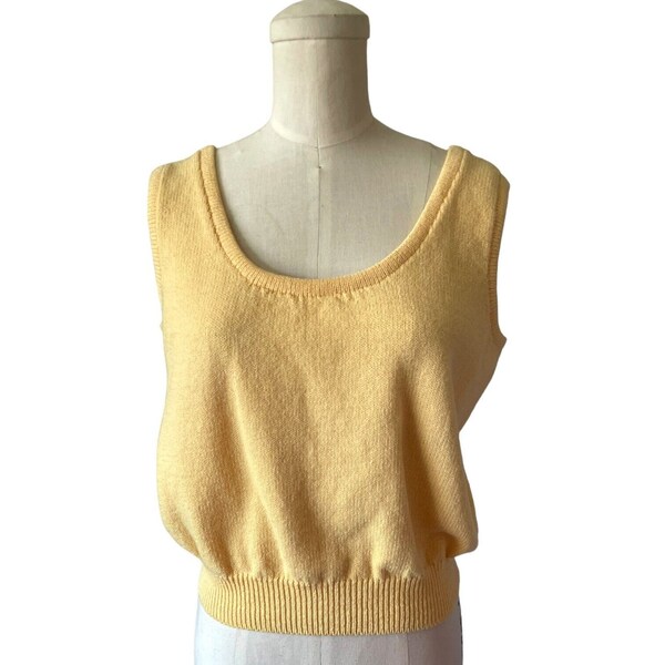Vintage St John Separates Knit Tank Cropped Sleeveless Sweater Top Yellow Size M