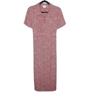 Vintage 80s 90s Norm Thompson Red White Dotted Collared Maxi Dress Size Medium