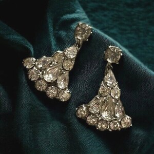 Vintage signiert tschechischen Strass Fächer Ohrringe baumeln Teardrop Ausgestellter Schraubverschluss