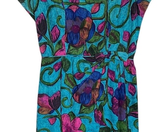 Vintage 60s Tori Richard Watercolor Floral Cotton Lined Sheath Tiki Aloha Pinup