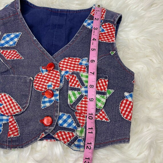 Vintage Kids Blue Denim Vest Gingham Pinwheel Pat… - image 3