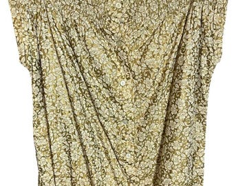Vintage 50s DeWeese Designs Gold Shimmer Floral Smocked Boxy Cover Up Top Blouse