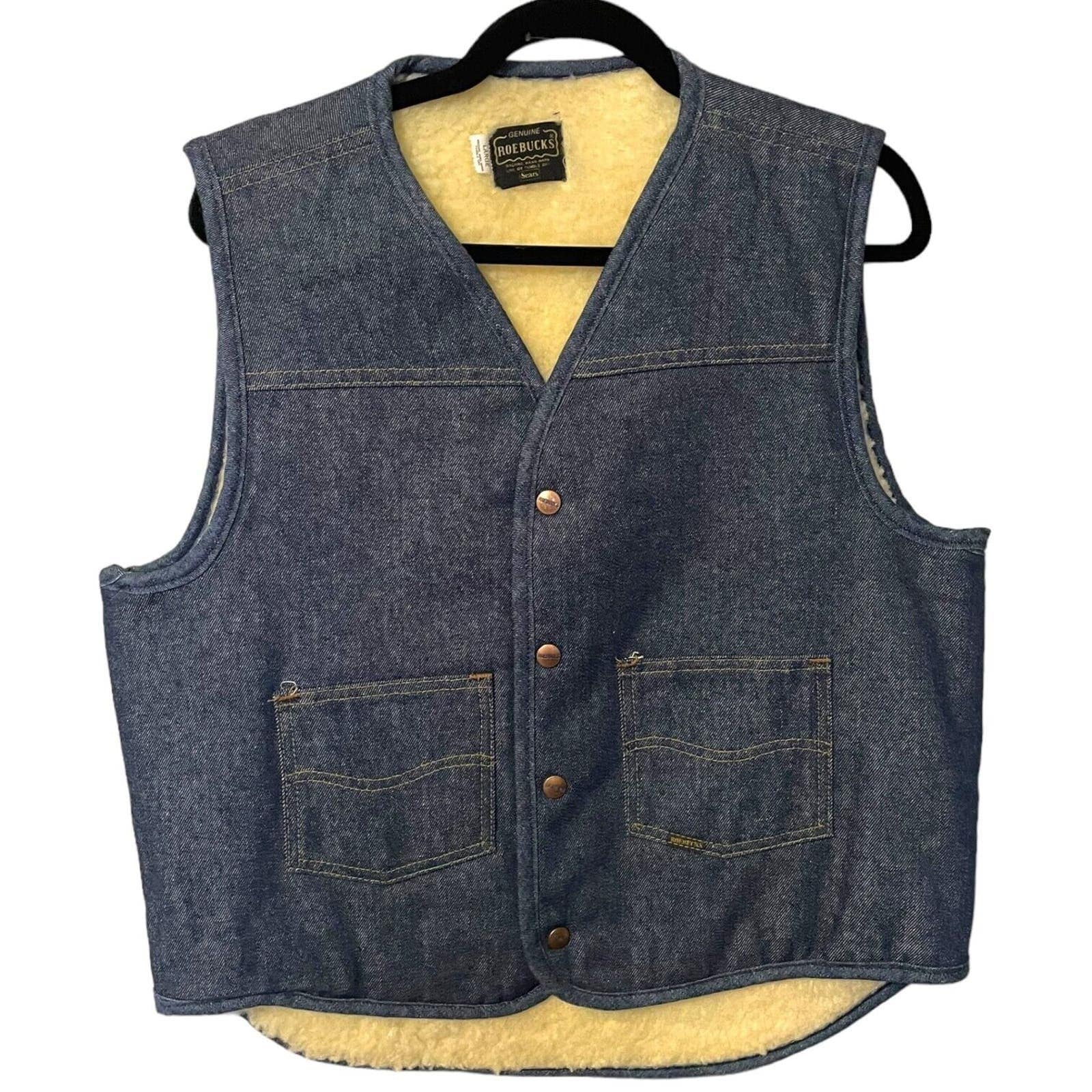 Gilet Denim Vintage Sears Roebucks Pour Homme - Taille L Avec Doublure Polaire - Très Bon état