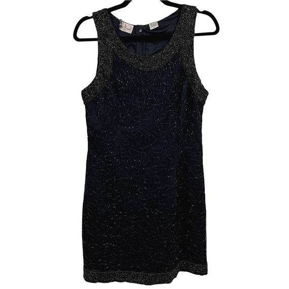 Robe De Soirée Vintage Laurence Kazar Noire - Soie 100%, Taille M, Paillettes Et Perles, Occasion Très Bon état