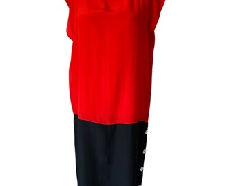 Vintage Carole Little Saint Tropez Orange-Red Black Colorblock Silk Dress Size 6