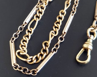 Antique Watch Chain / Gold Filled Bar Link Watch Chain 24&quot; / Fancy Link Chain / Antique Choker / Layering Necklace / Dog clip clasp