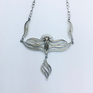 Stunning Vintage Late Art Deco Sterling Silver Filigree Pendant Necklace Vintage Bride Wedding Jewelry