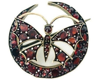 Antique Bohemian Garnet Butterfly Brooch Victorian Garnet Brooch