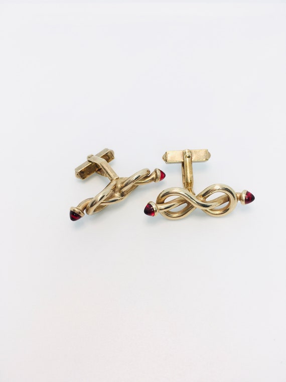 Vintage SWANK Cufflinks / Garnet Cufflinks / 1950… - image 2