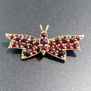 Vintage Bohemian Garnet and 900 Silver Butterfly, Silver Gilt and Garnet Insect Brooch, Bohemian Garnet Bee Brooch, Czechoslovakia, 1960s