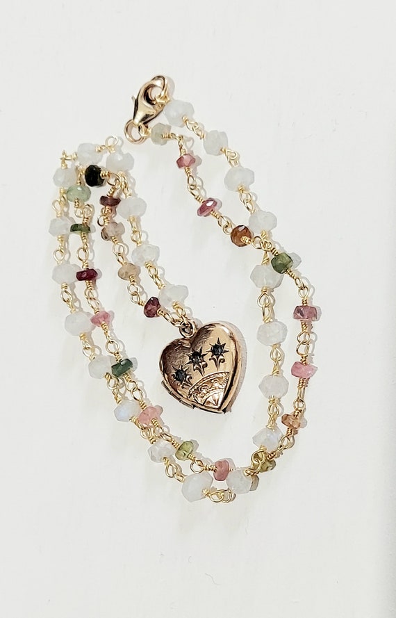 Antique Gold Filled Heart Locket / Paste Stone Lo… - image 8