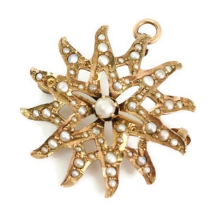 Antique Vintage Victorian 10k Yellow Gold Watch Pin Pendant Seed Pearl and Leaf Brooch