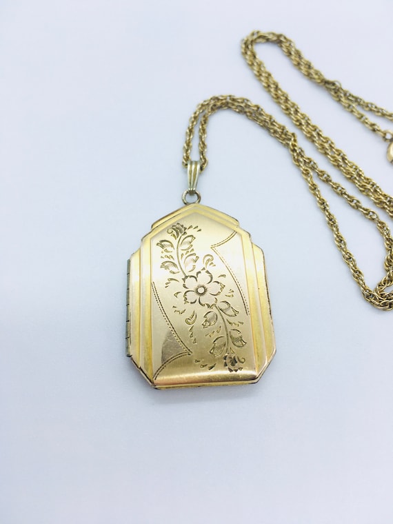 Vintage Gold Filled Floral Locket / Vintage Chain… - image 2