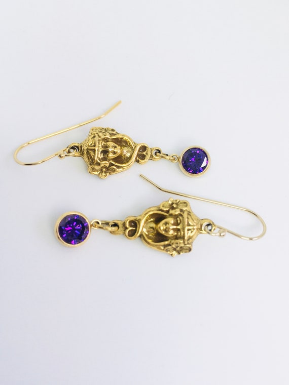 Art Nouveau Gold Filled Earrings / Amethyst Earrin