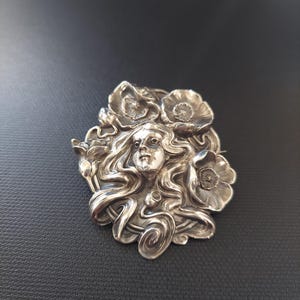 Art Nouveau Sterling Silver Lady Brooch - Unger Brothers Antique Floral Pin
