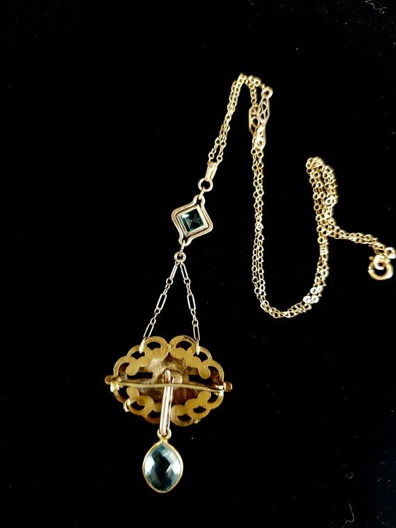 Art Nouveau Necklace - Antique Gold Filled Pendan… - image 5