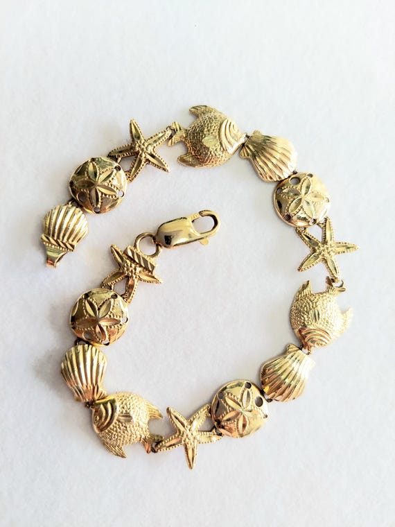 14k Solid Gold Seashell Bracelet with Lobster Cla… - image 5