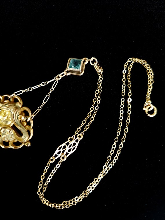 Art Nouveau Necklace - Antique Gold Filled Pendan… - image 4