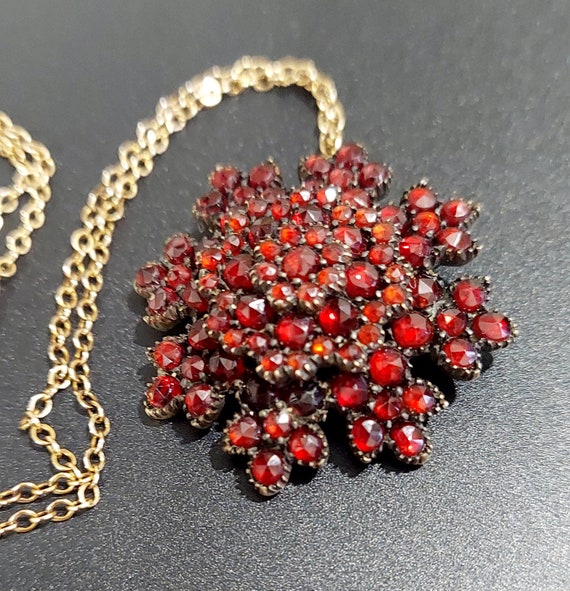 Bohemian Garnet Pendant, Antique Victorian Garnet… - image 4