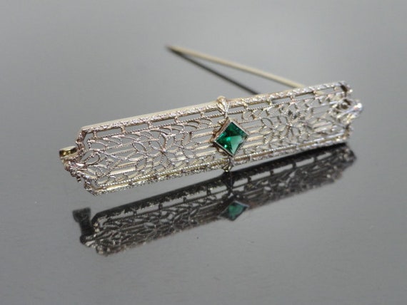 Antique Pin Brooch / 10k White Yellow Gold Filigr… - image 3