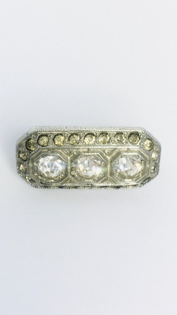 Art Deco Paste Rhinestone Pinch Beck Silver Tone … - image 2