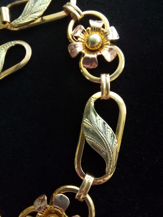 Van Dell Rose And Yellow Gold Filled Flower Brace… - image 2