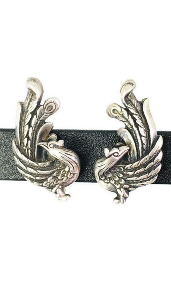 Sterling Silver Peacock Earrings / Art Deco Earrin
