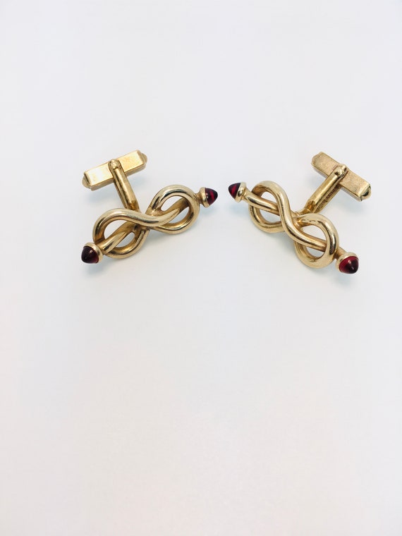 Vintage SWANK Cufflinks / Garnet Cufflinks / 1950… - image 3