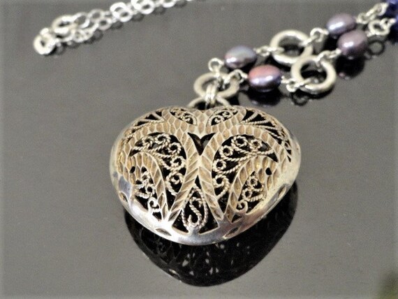 Antique Art Deco Sterling Filigree Puffy Heart Pe… - image 8