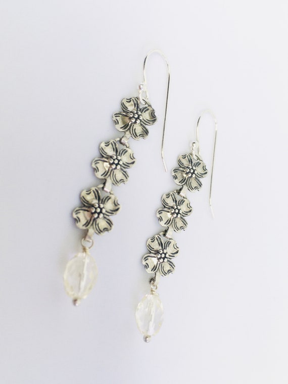 Vintage Sterling Earrings / Dogwood Rose Earrings 
