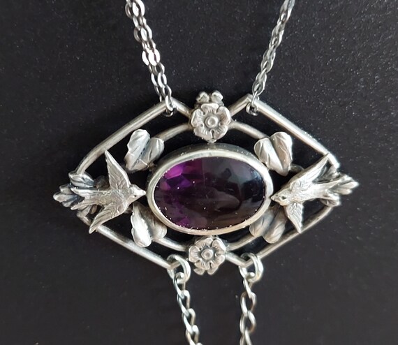 Antique Swallow Pendant / Antique Amethyst Pendan… - image 3