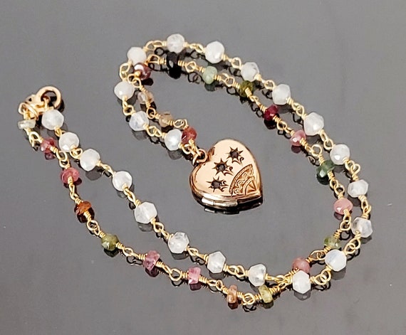 Antique Gold Filled Heart Locket / Paste Stone Lo… - image 6
